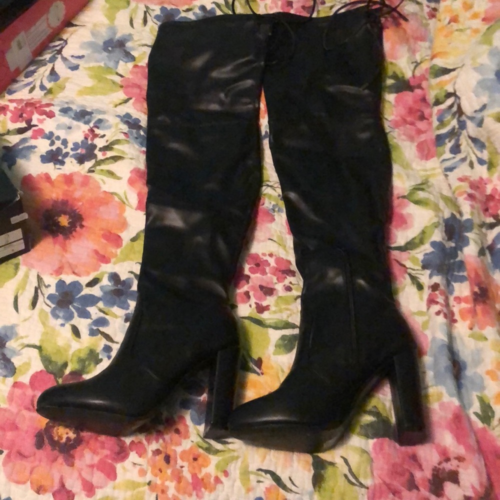 Pleather black over the knee boots